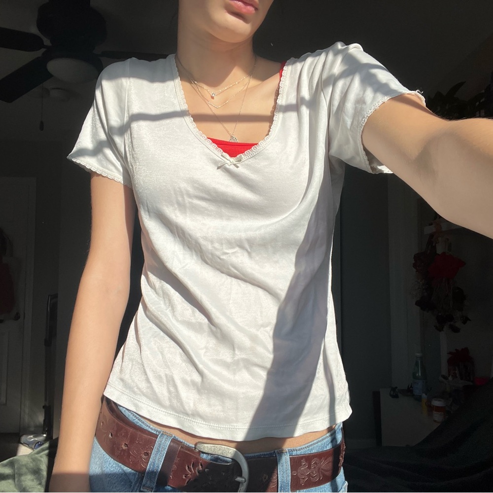 White V-Neck Women's Top